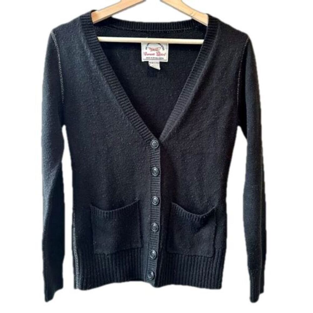 Vintage Sweet Girl Black Cardigan Medium Front ButtonY2K Metallic Preppy 90s